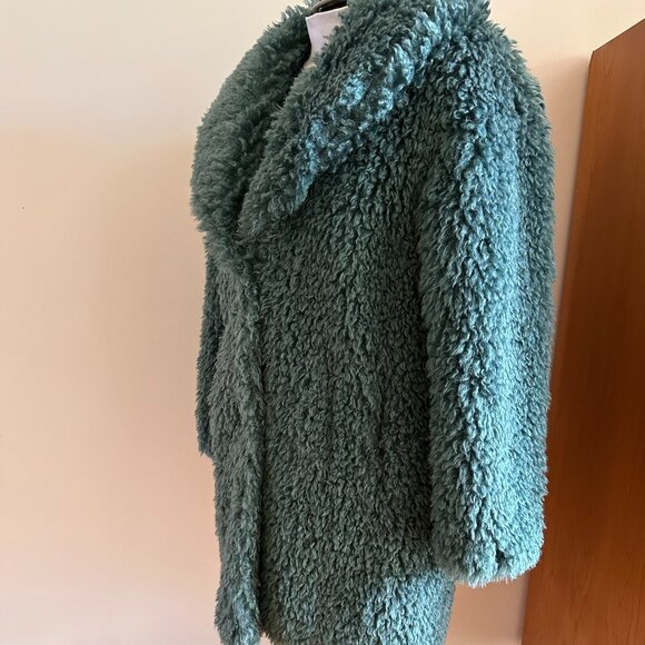 BCBGeneration Teddy Faux-Fur Blue-Green Coat L NWOT plush streetwear BOHO - Picture 6 of 16